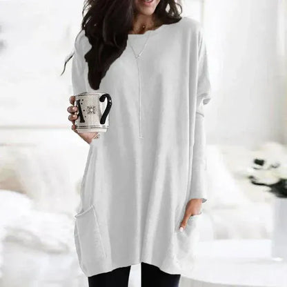 Women's Tunic Sweater – Oversized Fit – Soft Knit – Side Pocket – Dropped Shoulders