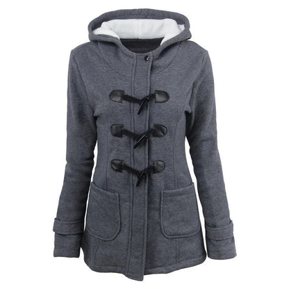 Women's Jacket with Hood – Structured Fit – Cotton Blend – Knee Length – Toggle Details