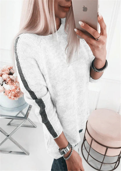 Women's Sweater – Loose Fit – Striped Design – Soft Cotton Blend – Raglan Sleeves