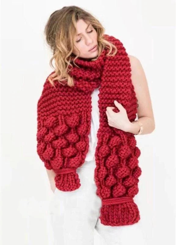 Women's Scarf – Oversize Fit – Wool Blend – Cable Knit – Textured Design