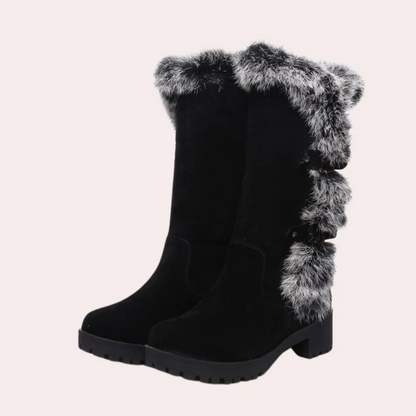Women's Boots – Knee-Length – Suede Look – Faux Fur Trim – Buckle – Chunky Sole