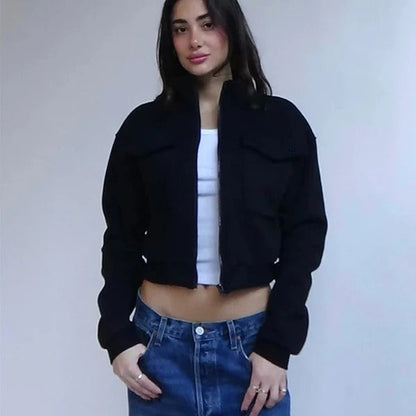 Women's Utility Jacket – Short Fit – High Collar – Flap Pockets – Structured Silhouette
