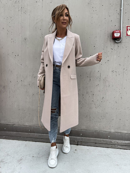 Women's Wool Coat – Tailored Fit – Suit Collar – Knee Length – Classic Buttoning