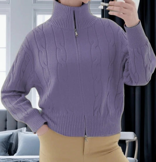Women's Sweater – Wool Blend – Relaxed Fit – High Neck with Zipper