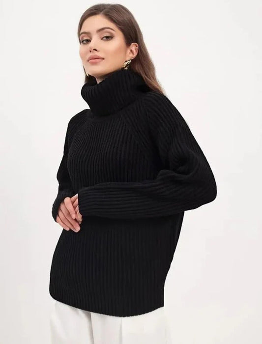 Women's Sweater – Relaxed Fit – High Turtleneck – Ribbed Wool Blend
