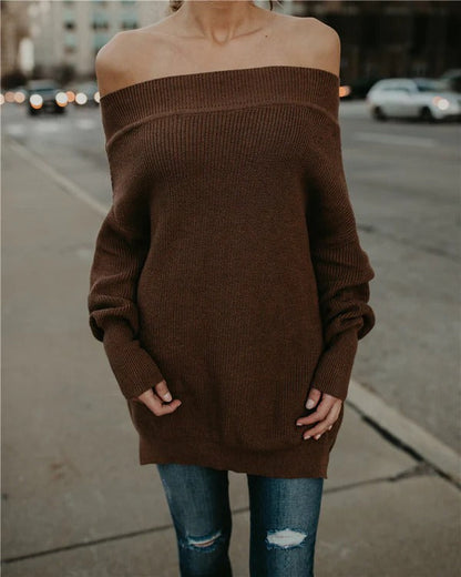 Women's Sweater – Off Shoulder – Oversized Fit – Knitted Wool Blend – Ribbed Edges