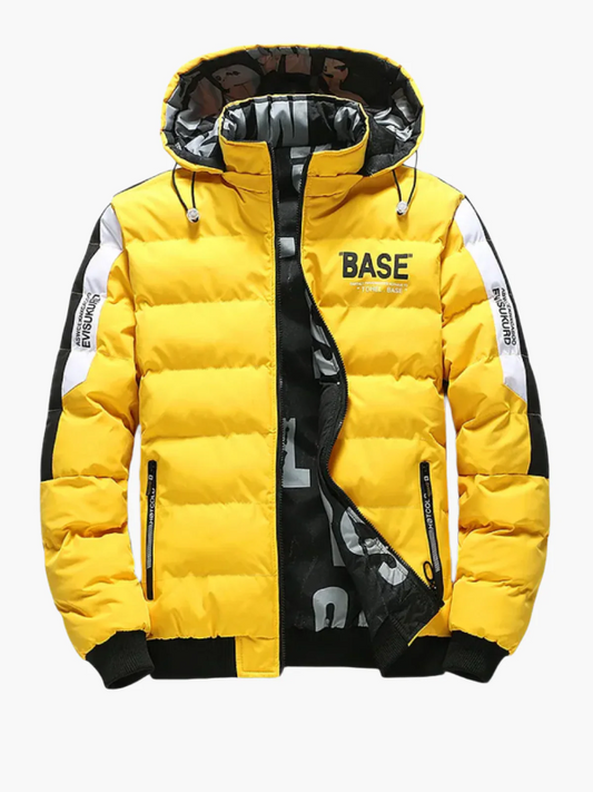 Men’s Jacket - Woven Blend - Hooded High Stand Collar - Quilted Hip Length