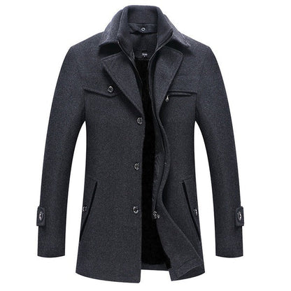 Men's Coat – Wool Blend – Tailored Fit – High Collar – Knee Length