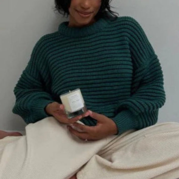 Women's Knitted Sweater – Oversized Fit – High Collar – Ribbed Knit – Wool Blend