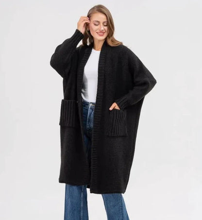 Women's Cardigan – Knitted Wool Feel – Oversized Fit – Long with Large Pockets