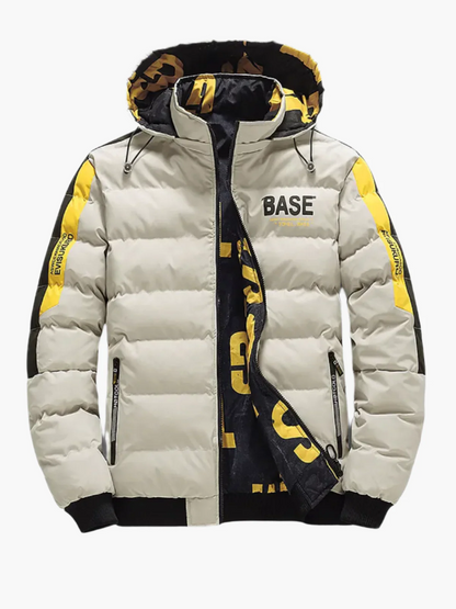 Men’s Jacket - Woven Blend - Hooded High Stand Collar - Quilted Hip Length
