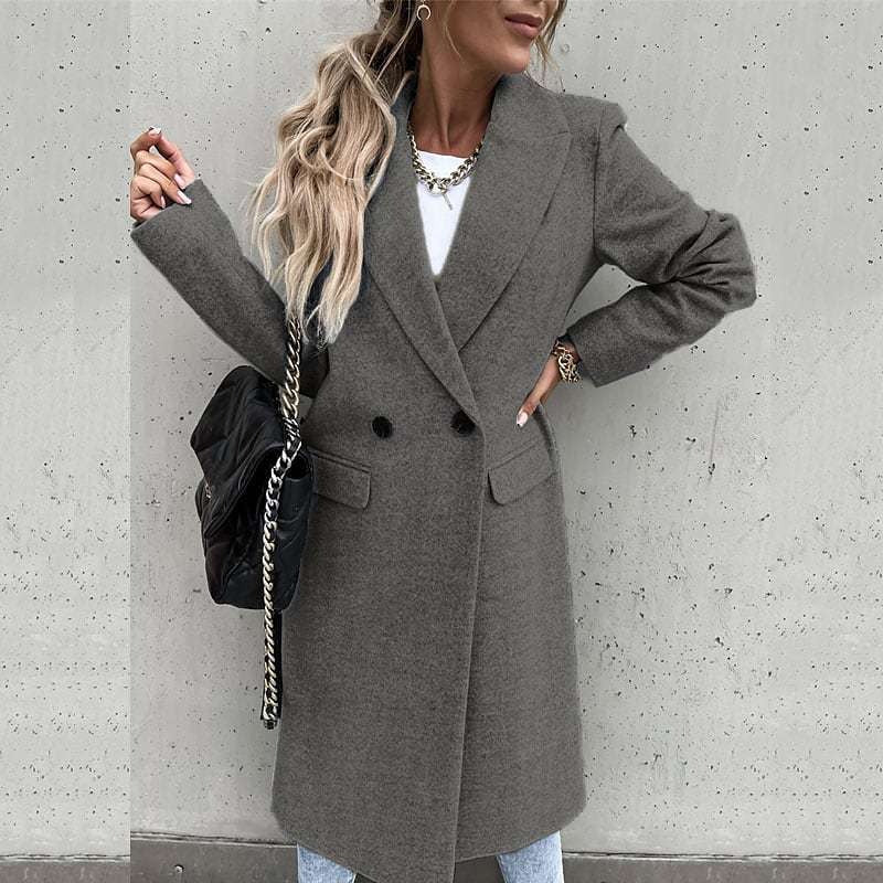 Women's Wool Coat – Tailored Fit – Suit Collar – Knee Length – Classic Buttoning