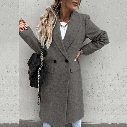 Women's Wool Coat – Tailored Fit – Suit Collar – Knee Length – Classic Buttoning
