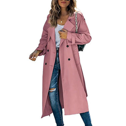 Women's trench coat – relaxed fit – double-breasted – wide collar – long model