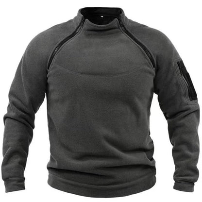 Men's Pullover – Fleece – Relaxed Fit – High Collar – Zipper Sleeve Pocket
