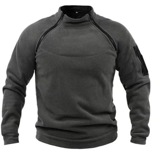 Men's Pullover – Fleece – Relaxed Fit – High Collar – Zipper Sleeve Pocket