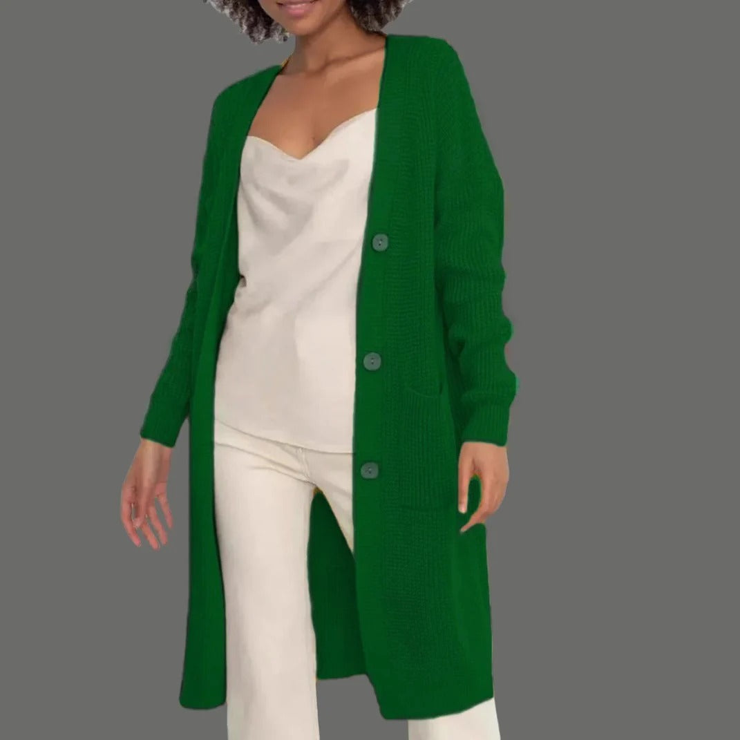 Women's Long Cardigan – Soft Knit – Relaxed Fit – Buttons – With Pockets