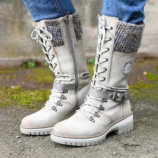 Women's High Boots – Front Lacing – Zipper – Wool Cuff – Buckle Details