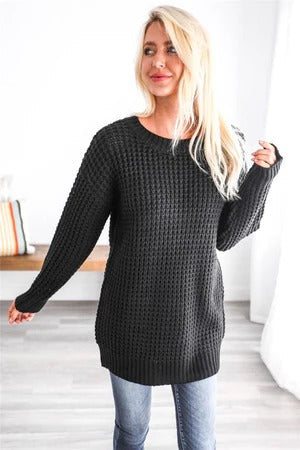 Women's Sweaters – Oversized Fit – Chunky Knit Wool – Honeycomb Structure – Ribbed Edges