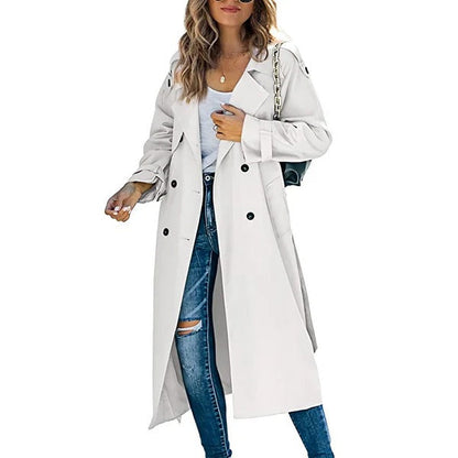 Women's trench coat – relaxed fit – double-breasted – wide collar – long model
