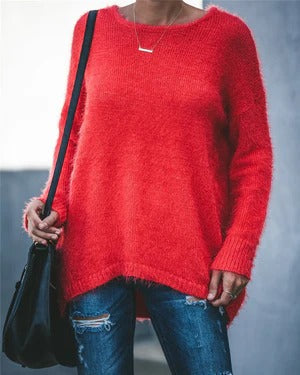 Women's Sweater – Oversized Fit – Soft Knit – Asymmetric Hem – Ribbed Cuffs