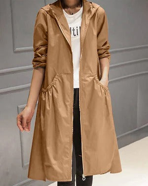 Women's Trench Coat – Waterproof Fabric – Relaxed Fit – Full Length with Hood
