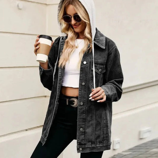 Women's Jacket in Denim – Oversized Fit – With Hood – Knee-Length – Relaxed Style