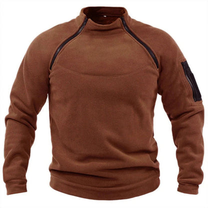 Men's Pullover – Fleece – Relaxed Fit – High Collar – Zipper Sleeve Pocket