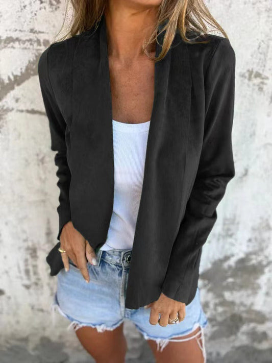 Women's Cardigan – Relaxed Fit – Soft Suede Look – Open Front – Light Layer