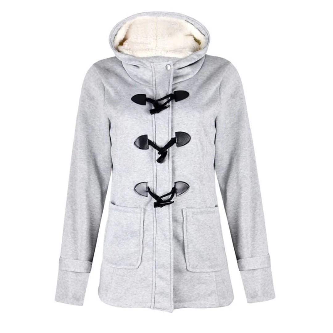 Women's Long Coat – Wool Blend – Tailored Fit – Hood with Toggle Details