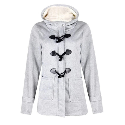 Women's Long Coat – Wool Blend – Tailored Fit – Hood with Toggle Details
