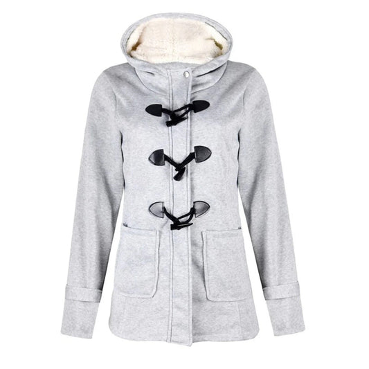 Women's Long Coat – Wool Blend – Tailored Fit – Hood with Toggle Details
