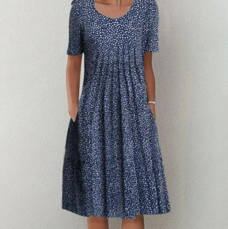 Dress woman – Midi length – A-line fit – Breathable fabric – Short sleeve – Floral print
