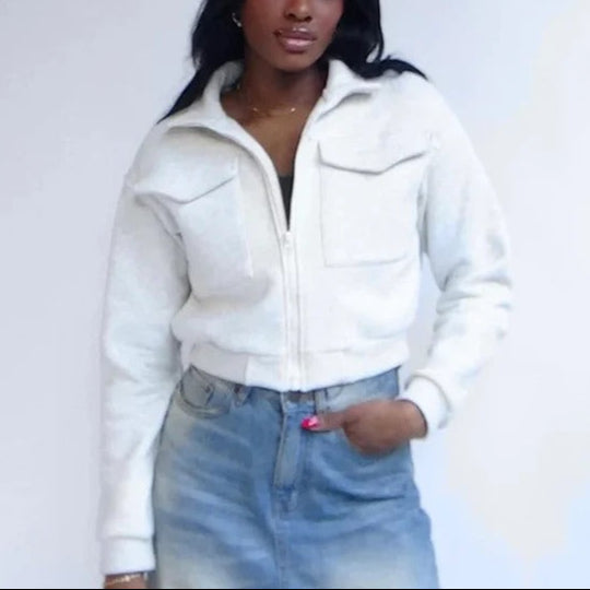 Women's Utility Jacket – Short Fit – High Collar – Flap Pockets – Structured Silhouette