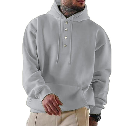 Men's Hoodie – Loose Fit – Fleece – Button Opening – Everyday Use