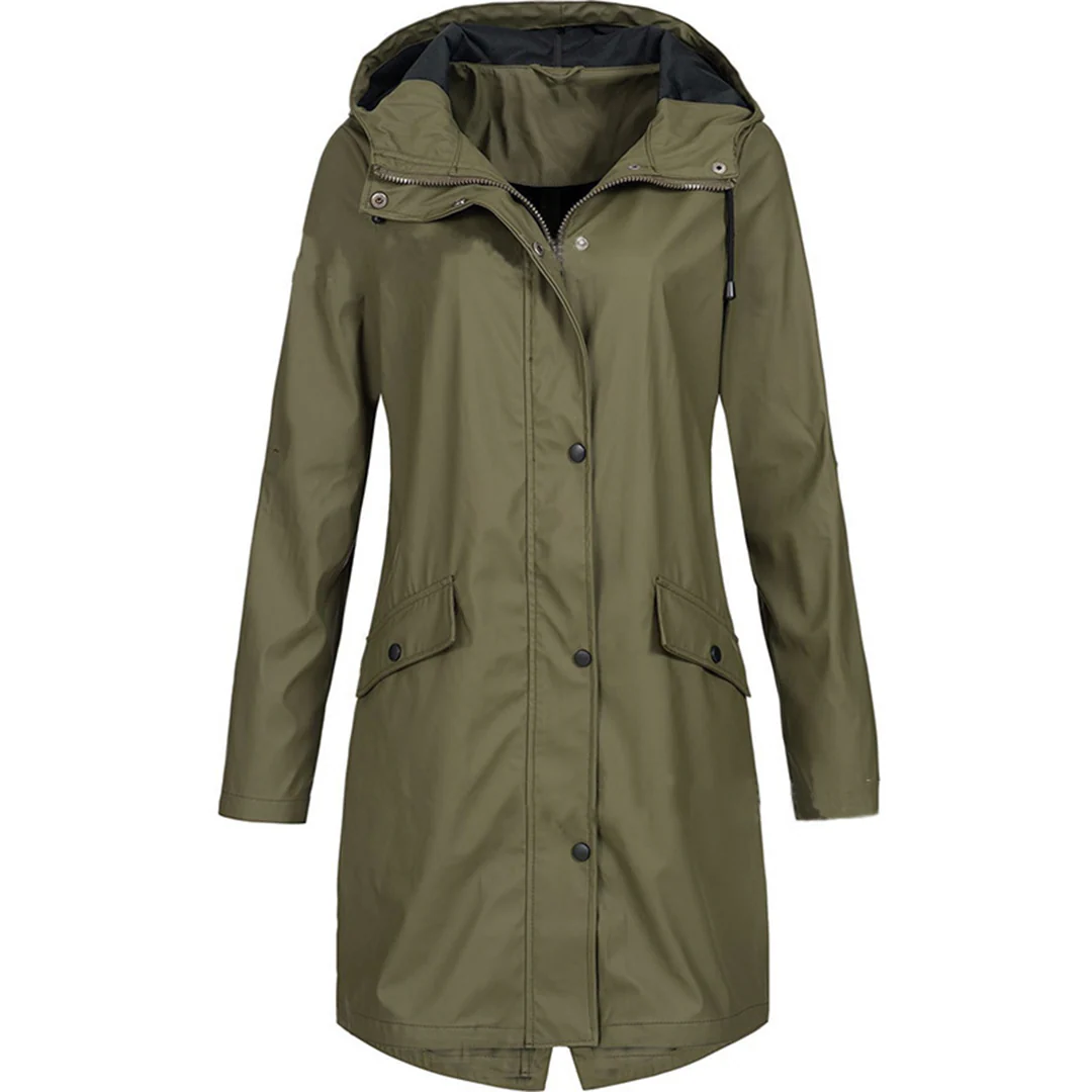 Women's Raincoat – Tailored Fit – Mid-Thigh Length – Waterproof with Hood