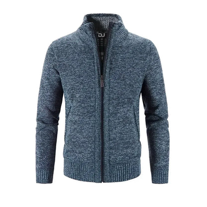 Men's Zip Cardigan – Slim Fit – Wool Knit – Ribbed Edge – Contrast Detail