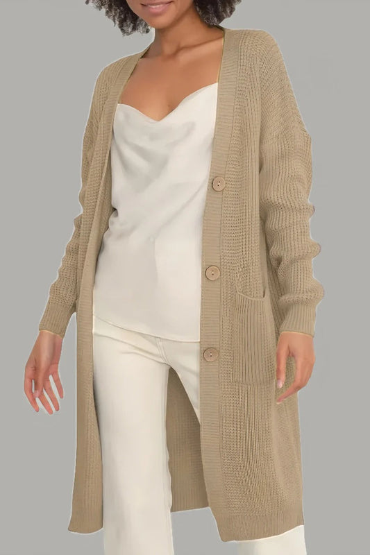 Women's Long Cardigan – Soft Knit – Relaxed Fit – Buttons – With Pockets