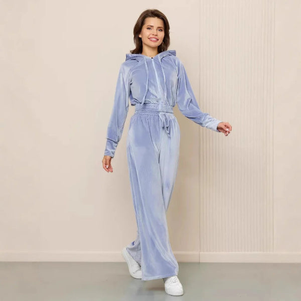 Women's Loungewear Set – Fleece – Relaxed Fit – Drawstring Hoodie – Wide Pants
