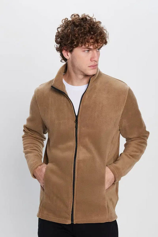 Men's Fleece Jacket – Regular Fit – High Collar – Zipper – Casual Outerwear