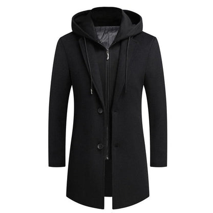 Men's Coat – Wool Blend – Tailored Fit – Detachable Hood – Mid-Length