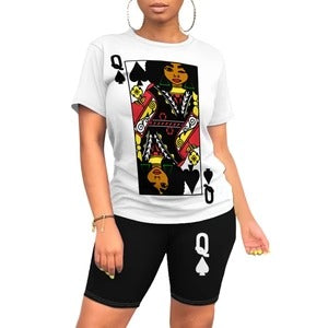 Women's Set with T-shirt and Shorts – Relaxed Fit – Artistic Print – Cotton