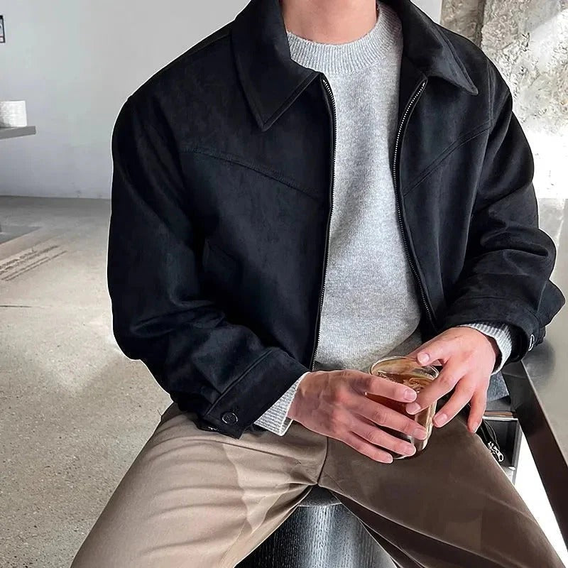 Men's Leather Jacket – Tailored Fit – Zipper Closure – Button Cuff – Smart Casual
