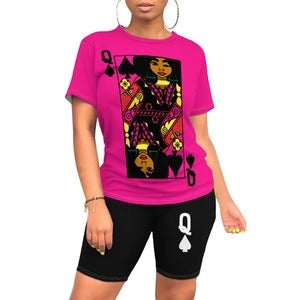 Women's Set with T-shirt and Shorts – Relaxed Fit – Artistic Print – Cotton
