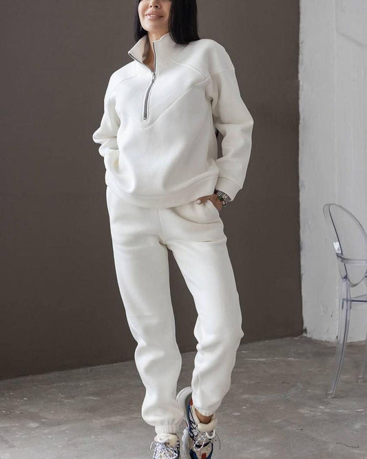 Women's Loungewear Set – Fleece – Relaxed Fit – Hoodie with Half-Zip – Joggers