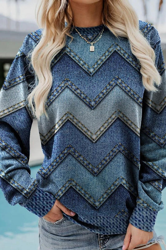 Women's Sweater – Relaxed Fit – Cotton Feel – Chevron Pattern – Round Neck