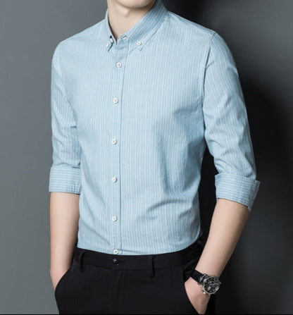Men's Shirt – Slim Fit – Cotton – Long-Sleeved – Striped – Formal and Casual