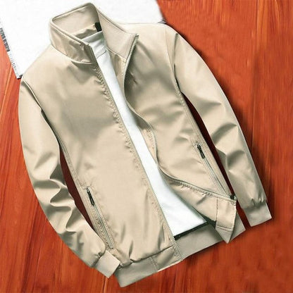 Men's Windbreaker – Slim Fit – High Collar – Zipper Pockets – Ribbed Hem