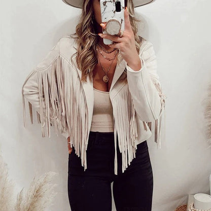 Women's Leather Jacket – Fringe Sleeves – Tailored Fit – Hip-Length Design