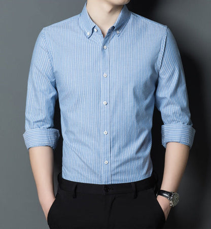 Men's Shirt – Slim Fit – Cotton – Long-Sleeved – Striped – Formal and Casual